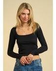 Ribbed Basic Long Sleeve Crop- Black