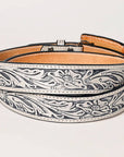 Beautiful Hand-Tooled Genuine American Leather Unisex Belt: ADBLF217-S