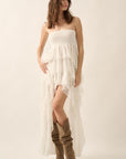 Strapless Lace Hi-Low Maxi Dress- White-