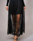 Sheer Lace Maxi Skirt- Black