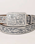 Beautiful Hand-Tooled Genuine American Leather Unisex Belt: ADBLF217-S