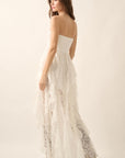 Strapless Lace Hi-Low Maxi Dress- White-