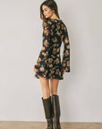 Floral Mini Dress- Black