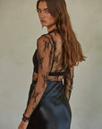 Sheer Layering Design Mesh Shirt- Black