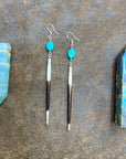 Porcupine Quill & Turquoise Earrings, with Silver Earwires