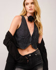 Denim V-Neck Vest- Black-