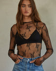 Sheer Layering Design Mesh Shirt- Black