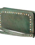 Studded Leather Zip Wallet with Strap: Green: NMBGZ110E