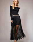 Sheer Lace Maxi Skirt- Black