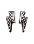 CHECKER THUNDER BOLT STUD EARRINGS: White