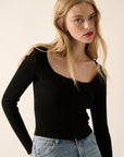Square-Neck Ribbed Zipped Top- Black