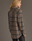 Gray, Tan & White Plaid Button Up