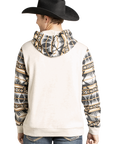 Aztec Sleeve Hoodie- Grey-