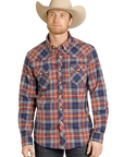 Brushed Plaid Stretch Shirt- Blue