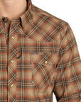 Brushed Plaid Stretch Shirt- Tan