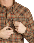 Brushed Plaid Stretch Shirt- Tan