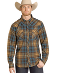 Brushed Plaid Stretch Shirt- Brown