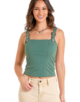 Square Neck Buckle Tank- Green