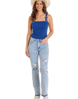 Square Neck Buckle Tank- Blue