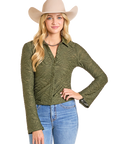 Jacquard Collared Top- Olive-