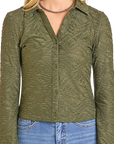 Jacquard Collared Top- Olive-