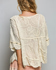 Short Sleeve Crotchet Top- Natural