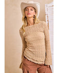 Textured Lace Bell Sleeve - Tan-