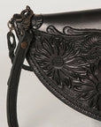 Crescent Crossbody Bag with Tooling- Black: ADBG338A