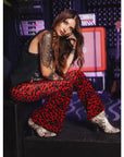 Animal Print Velvet Bell Bottom- Red-