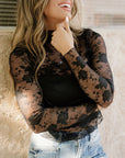 Sheer Floral Layering Top- Black