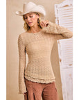 Textured Lace Bell Sleeve - Tan-