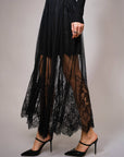 Sheer Lace Maxi Skirt- Black