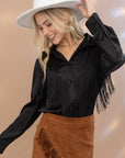 Black Satin Fringe Button Up