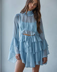 Woven Chiffon Ruffled Dress- Dusty Blue