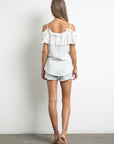 Off-Shoulder Ruffle Sleeve Top- White