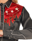 Retro Silk Shirt with Flames- Black- BWN2S04475