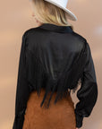 Black Satin Fringe Button Up