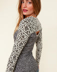 PLUS- Aztec Colorblock Cut-Out Long Sleeve-