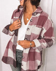 Fleece Flannel Shacket with Tan Buttons Red XL