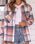 Plaid Flannel Shacket with Silver Buttons Pink L