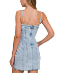 Light Wash Denim Cami Dress with Pockets- DTS-1930A5