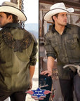 Dave - Olive Eagle Embroidered Shirt