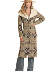 Aztec Print Wool Long Jacket
