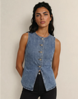 Long Denim Vest- Medium Blue