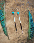 Porcupine Quill & Turquoise Earrings, with Silver Earwires