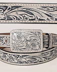 Beautiful Hand-Tooled Genuine American Leather Unisex Belt: ADBLF217-S