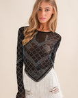 Sheer Rhinestone Top with Crystal Fringe