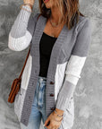 Half Button-Up Cardigan Sweater Grey/White XL
