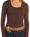 Shimmer Top- BW32T05288- Brown-