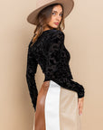 Velvet Floral Bodysuit- Black